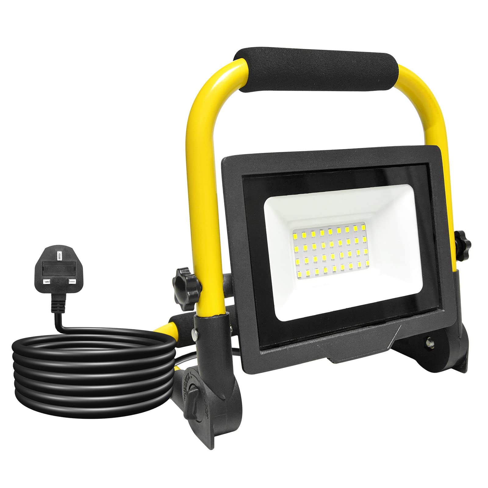 RIGIDON Portable Stand Led Work Light, 30W 3000 Lumens 175V to 265V Job Site Lights, Plug in Folding Flood Light for Home Workshop Garage Garden Security Outdoor Lighting, 6000K 3M Wire with Plug