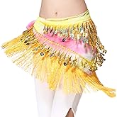 Lauthen.S Belly Dance Hip Scarf with Tassels Sequins, Triangle Coins Wrap Skirt Music Festival Clothing