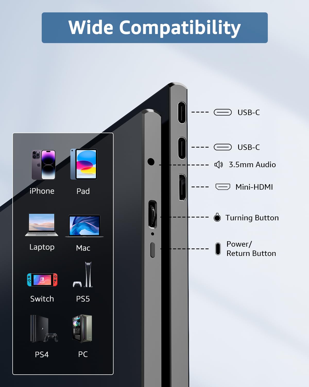 Yodoit Portable Monitor for Laptop, 15.6