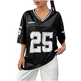 SOLY HUX Women's Y2k Baggy T-Shirts V Neck Half Sleeve Sportswear Tees Jersey Top Streetwear