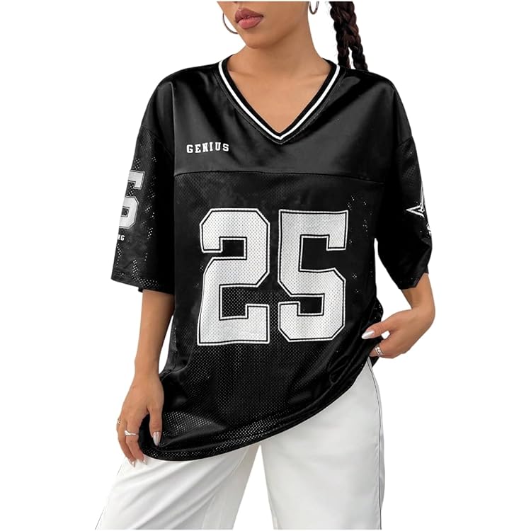Maillot De Football Surdimensionné Pour Femme - Manches Longues, Style Y2K Années 2000 - Jersey 100% Polyester - Numéro 25