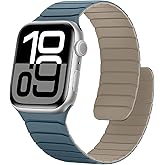 Sixmoat Magnetic Silicone Bands Compatible with Apple Watch 42mm(Series 11/10) 41mm 40mm 38mm, Sport Wristband for Men Women Compatible with iWatch SE Series 11 10 9 8 7 6 5 4 3, Dune-Cloud Blue