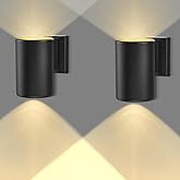 Glosola Solar Wall Lights Outdoor 2 Pack, Modern Up & Down Warm White Outdoor Wall Sconce, IP65 Waterproof Dusk to Dawn Exterior Decorative Solar Lights for Patio, Porch, Fence, Garage, Garden Decor