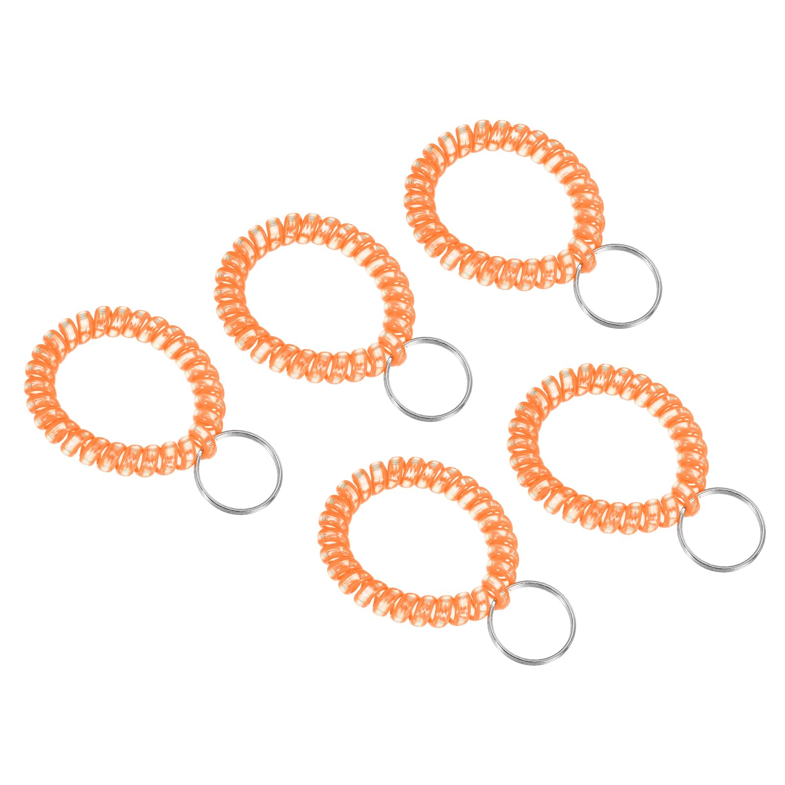 PATIKIL Stretchable Wristband Wristlet Keychain, 5 Pack TPU Spiral Wrist Coil Key Ring Holder for Outdoor Sport Gym Pool Sauna ID Badge, Clear Orange