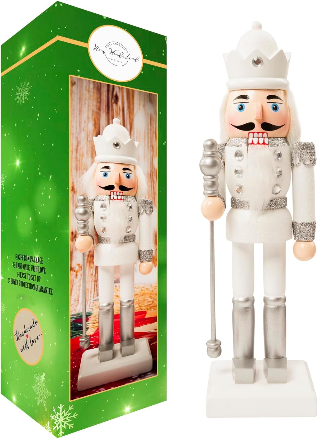 Nutcrackers - USA SUPREME Traditional Christmas Nutcracker Wooden Soldier 10 inches Decorations Gift – Perfect for Christmas Tree, Table Top, and Holidays Dinner Table Décor (Silver_01)