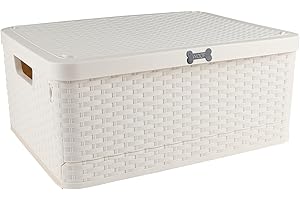 Brabtod Collapsible Dog Toy Basket,Outdoor Dog Toy Bin wtih Handles,Dog Stuff Organizer Portable,Pet Storage Bin with Cover for Dog Toys Snack,Ideal for Camping,Dog Swimming,RV Trip,Picnic-Medium