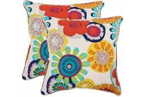 Pillow Perfect Bright Floral Indoor/Outdoor Throw Pillow Plush Fill, Weather, and Fade Resistant, Accent - 16.5" x 16.5", Blue/Ivory Crosby 2 Count