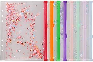 8Pcs Glittering Clear File Bags Zippered Document Envelope with Punched Hole Document Organiser Bag Pouches for Files Organiz