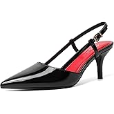 Mostrin Kitten Heels for Women Pointed Closed Toe Stilettos Slingback Low Heel Bow Pumps Dress Shoes for Daily Party Wedding