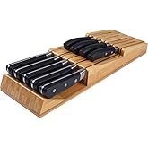 NIUXX Bamboo In-Drawer Knife Block Set for 9 Knives(Not Included), Large Kitchen Detachable Washable Cutlery Slot Organizer Storage Holder for Sharpening Steel and Cutter