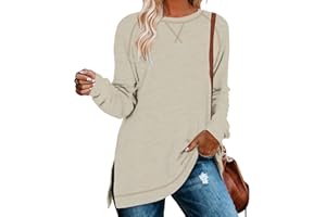 NILOUFO Womens Long Sleeve T Shirts Casual Blouses Trendy Tops Side Split Tunics