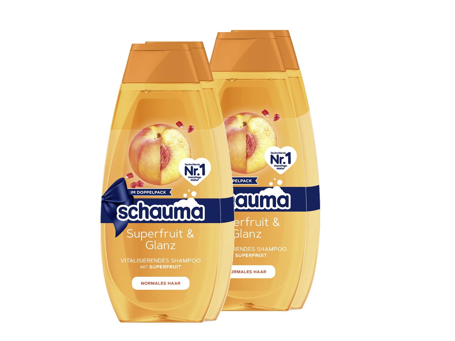 Schauma Schwarzkopf Superfruit & Shine Shampoo Pack of 2 (2 x 2 x 400 ml) with Superfruit Extract Strengthens Hair & Gives a Natural Shine, Silicone-Free & Vegan Formula