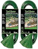 2-PACK - Woods 984413 25-Foot Outdoor Extension Cord with 3-Outlet Power Block, Green