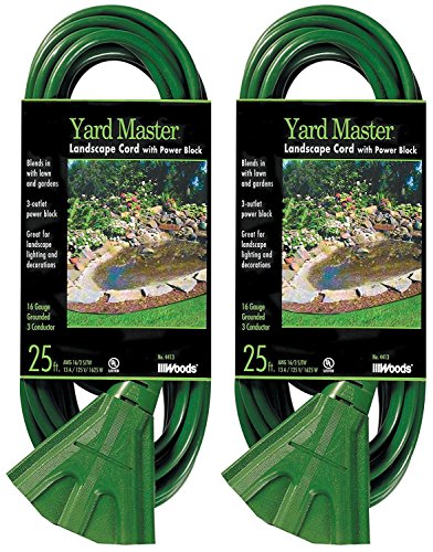 2-PACK - Woods 984413 25-Foot Outdoor Extension Cord with 3-Outlet Power Block, Green