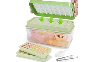 TEBLEI Best Ice Cube Tray with Lid and Bin, 64 Pcs Mini Ice Cube Trays with Scoop and Tongs, Ice Maker for Small Freezer, Kitchen Gadgets and Apartment Essentials, Easy-Release & Stackable