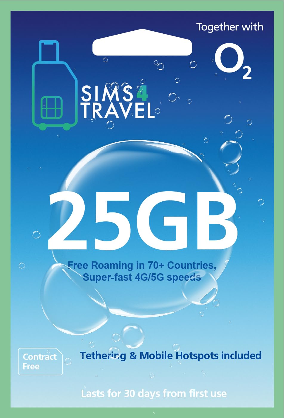 O2 Prepaid Data Sim Card. 25GB of 4G/5G Data for use in over 70+ Countries Worldwide (Valid for 30 Days).Easy to Renew. Includes USA, Canada, Australia, South Africa & Europe.