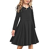 Arshiner Girls Long Sleeve Stretchy Dress A line Twirly Skater School Party Dress