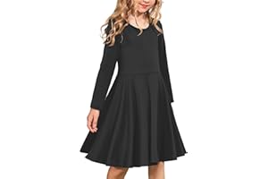 Arshiner Girls Long Sleeve Stretchy Dress A line Twirly Skater School Party Dress