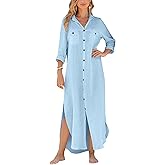 Breezy Lane Beach Cover Up for Women Long Cotton Shirt Dress Swimsuit Coverup for Vacation