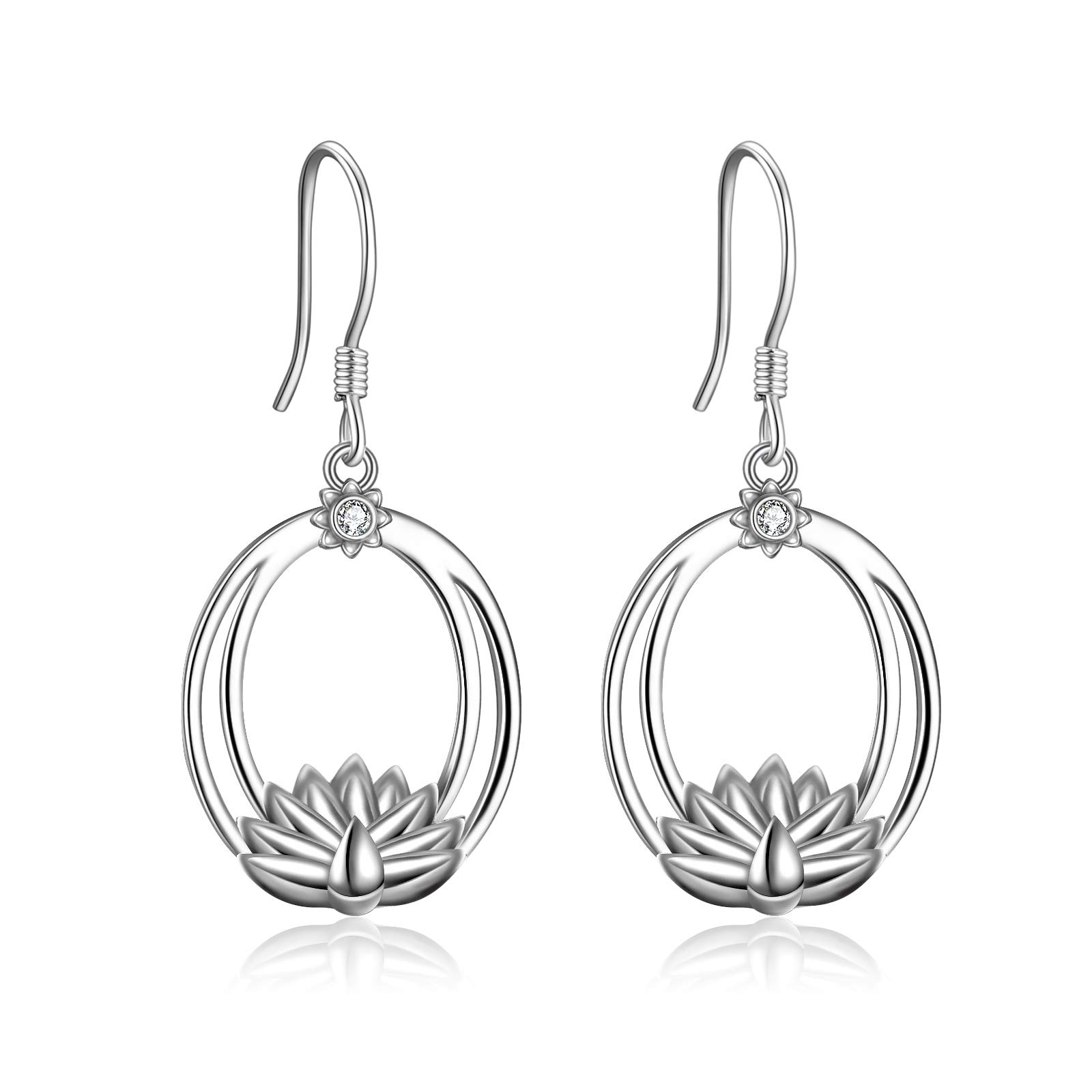 YFN Sterling Silver Lotus Flower Yoga Earrings Dangle Drop Women Earring for Mom Wife Daughter