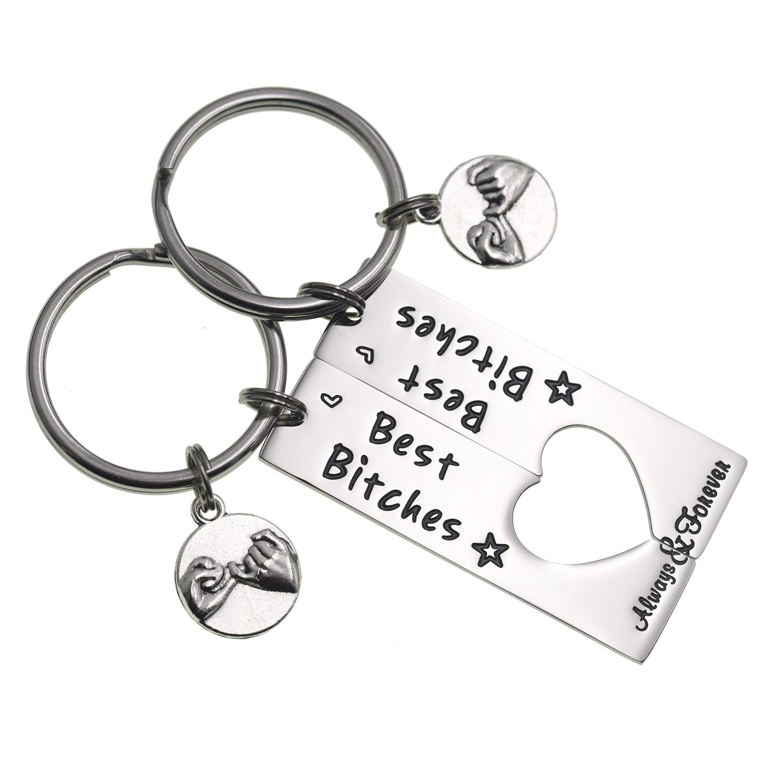 LParkin Best Friend Keyring Set of 2 Best Bitches for Life BFF Sister Gift Bestie Gifts Christams Birthday Maid of Honor Gift Bitches Love Forever Keyrings 1/2”2” Stainless Steel