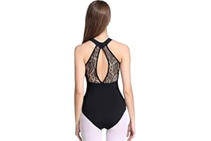 LIMILES DANCE Limiles Women's Halter Neck Bodysuit Keyhole Back Gymnastic Ballet Dance Leotard Tops Dancewear Costumes