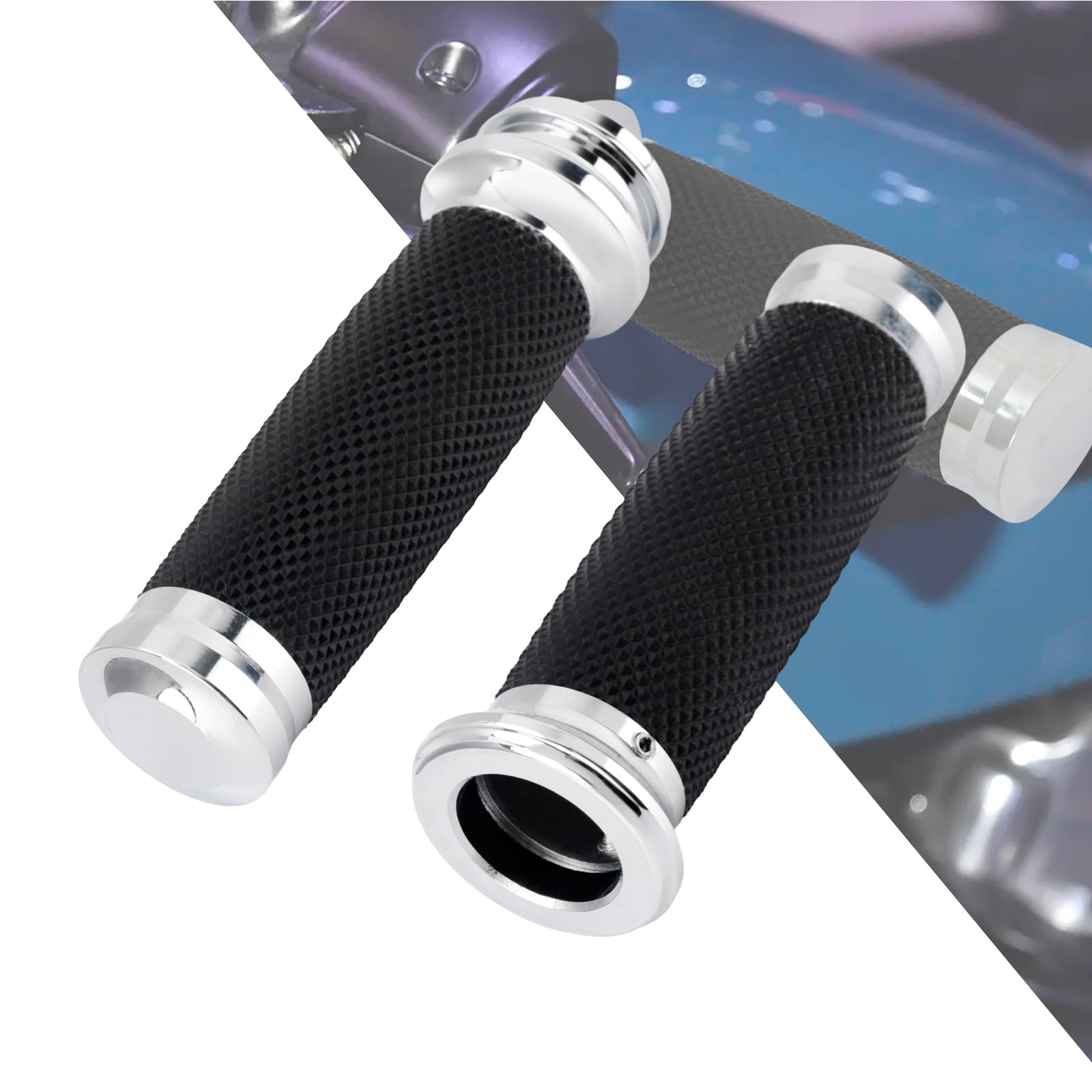 Photo 1 of HDBUBALUS Motorcycle Hand Grips 1" Electronic Throttle Handlebar Grips Fit for Harley Street Electra Road Glide Road King (Chrome)