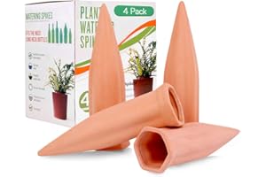 REMIAWY Automatic Plant Waterers for Vacations, 4 Pack Terracotta Self Watering Spikes for Wine Bottles Indoor & Outdoor Plants