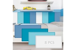 Hahafelt 8 Pack Wall Padding for Playroom Peel and Stick Headboard 15.75" x 7.87" x 1.18" 3D Anti Collision Upholstered Wall Panels Self Adhesive Headboard Panel for Protection (Blue Colors)