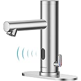 Achelous Stainless Steel Automatic Touchless Bathroom Sink Faucet, Hands Free Infrared Sensor Basin Faucet with Temperature Control, Battery Powered Sensor Bathroom Tap Brushed Nickel