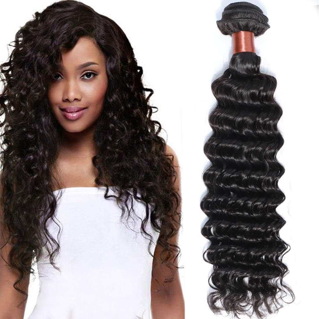 Angie Queen Hair Deep Wave One Bundle Peruvian Virgin Hair Deep Wave Human Hair Extension Unprocessed Human Hair Weave Natural Black Color Can Be Dyed and Bleached 22Inch