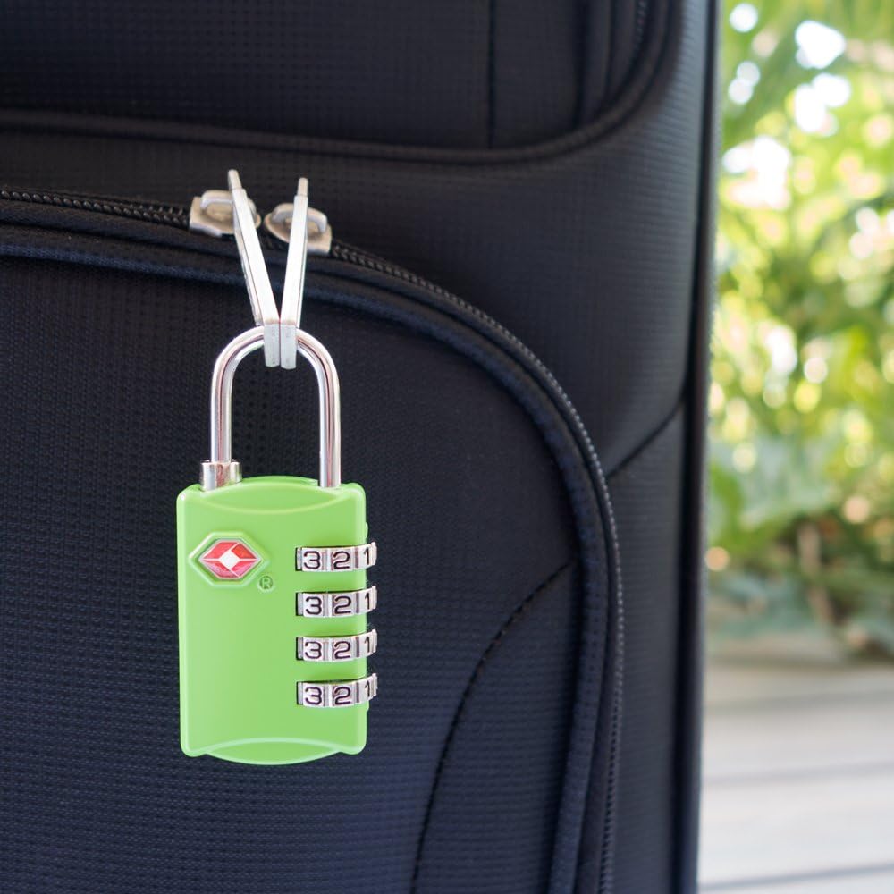 TSA Luggage Locks (2 Pack) - 4 Digit Combination Steel Padlocks - Approved Travel Lock for Suitcases & Baggage - Green - - 