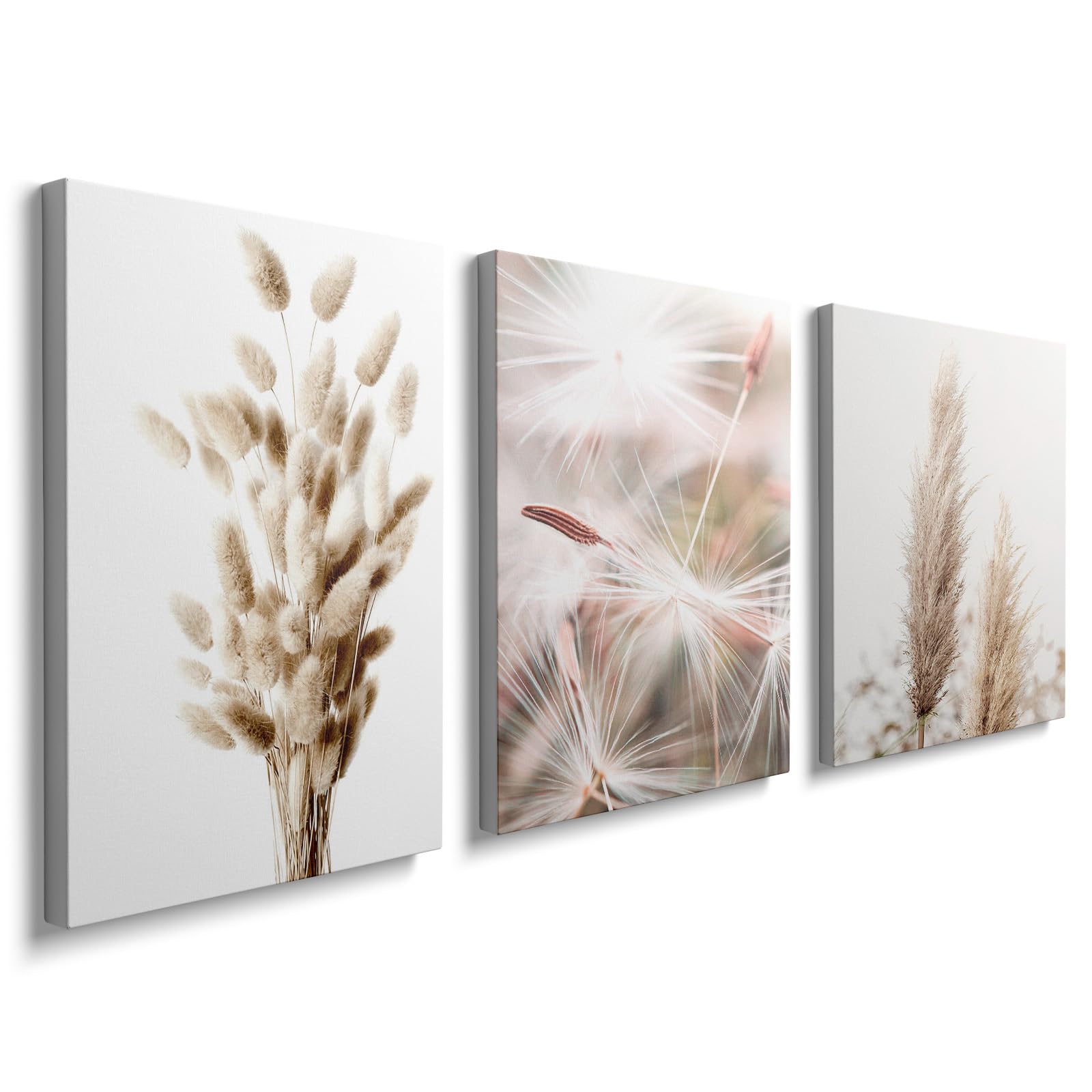 prinfantasy Framed Canvas Wall Art White Gold Flowers Wall Paintings Modern Poster Canvas Pictures Home Decor for Bedroom Living Room Office Ready to Hang 30x40cmx3 YH1804