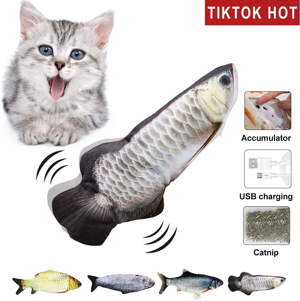 Moving Fish Cat Toy, Catnip Kicker Fish Toy for Cat, Electric Wiggle Plush Fish Flopping Cat Interactive Toy Funny Toy for Cats
