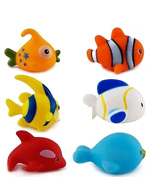 FunBlast Bath Toys for Baby - Colorful Fish Bath Toys | Toddler Baby Bathtub Bathing Squeeze Bath Toy - Set of 6