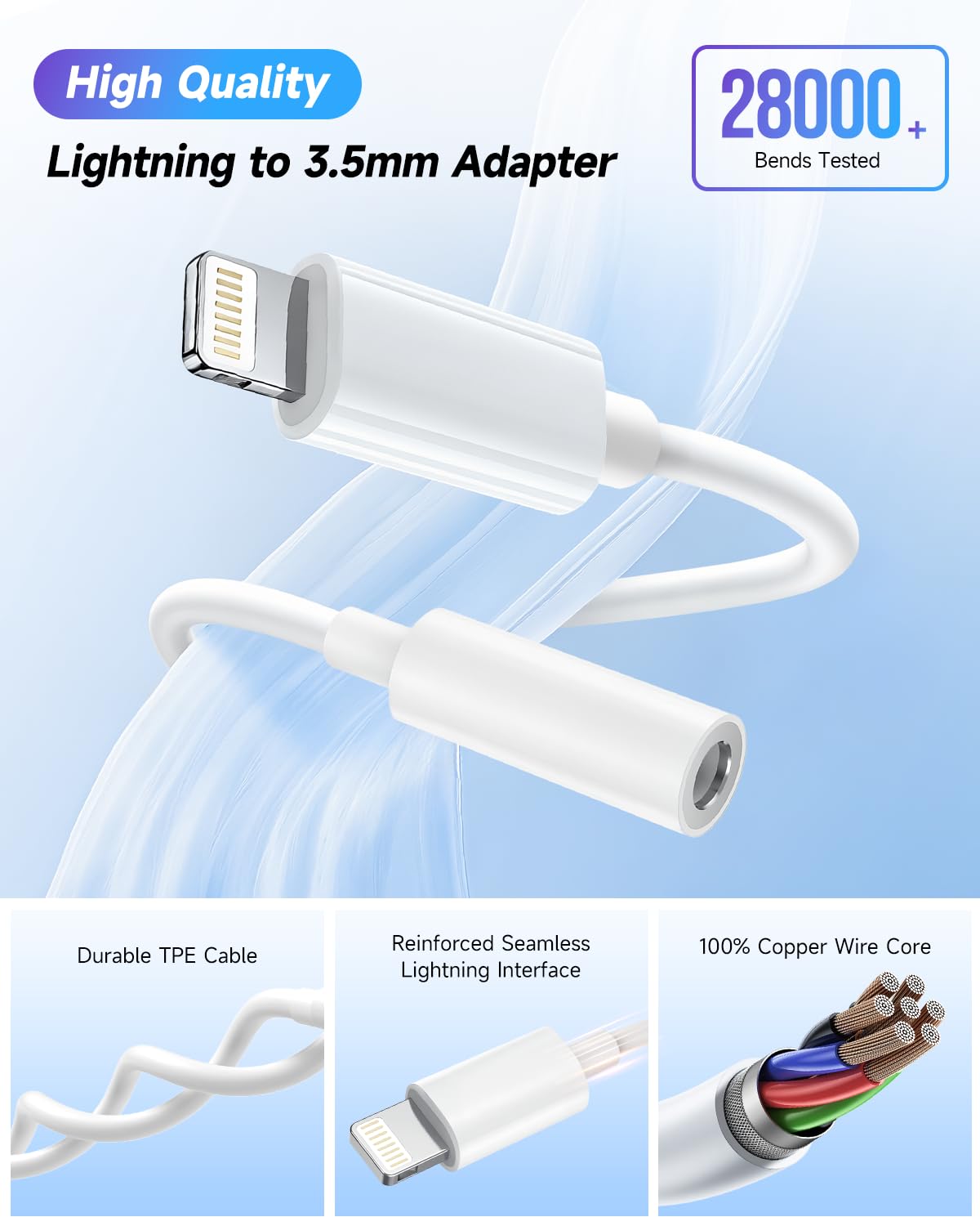Apple MFi Certified Lightning to 3.5mm Headphone Jack Adapter -Premium Audio Quality & DAC Chip for Music Listening Car, Gym, Home Office, Compatible with iPhone 14/13/12/11/X/8/7 2Pack (White)