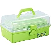 Kinsorcai 12'' Three-Layer Clear Plastic Storage Box/Tool Box, Multipurpose Organizer and Portable Handled Storage Case for Art Craft and Cosmetic (Green)