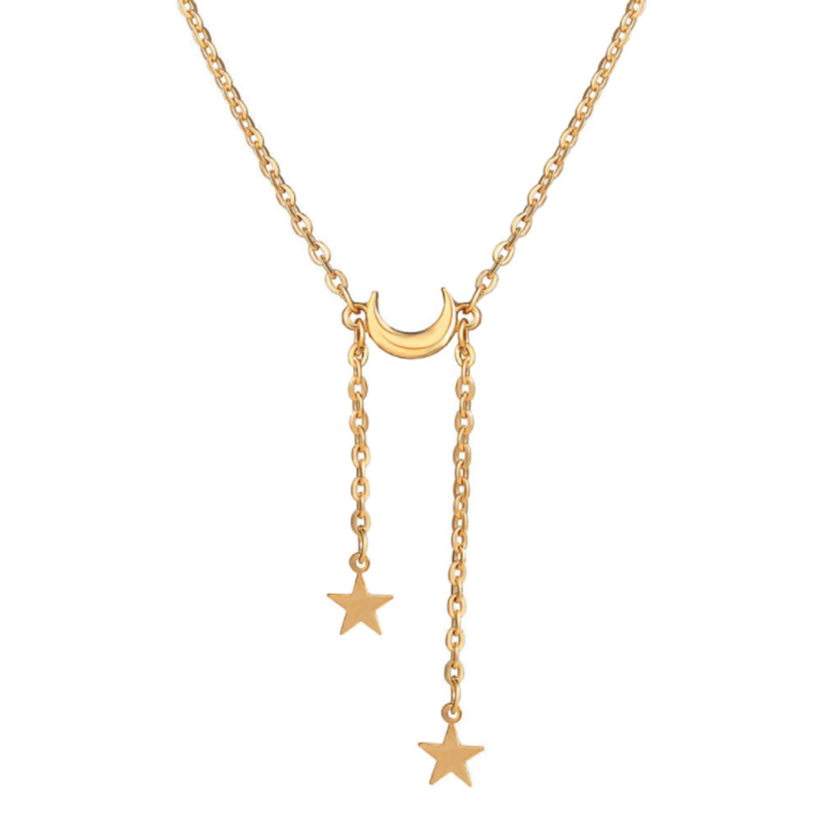 Yienate Boho Gold Y Necklace Double Star Arch Moon Pendant Necklace Fashion Star Moon Necklace Jewelry for Women and Girls
