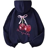 SweatyRocks Girl's Cherry Print Long Sleeve Hoodies Casual Loose Drop Shoulder Sweatshirts