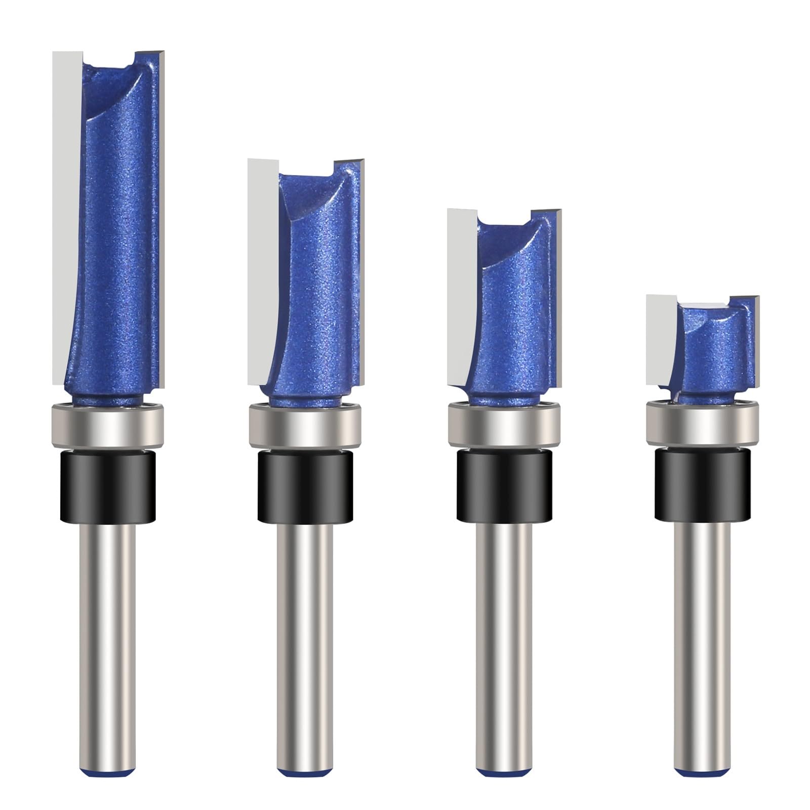 Vearter Pattern Flush Trim Router Bit Set 1/4 Inch Shank 4PCS, Bottom Bearing Guide Straight Cut Router Bits, Woodworking Milling Cutter Tool for Wood Trimming, Template Work - 12.7mm Cutting Dia