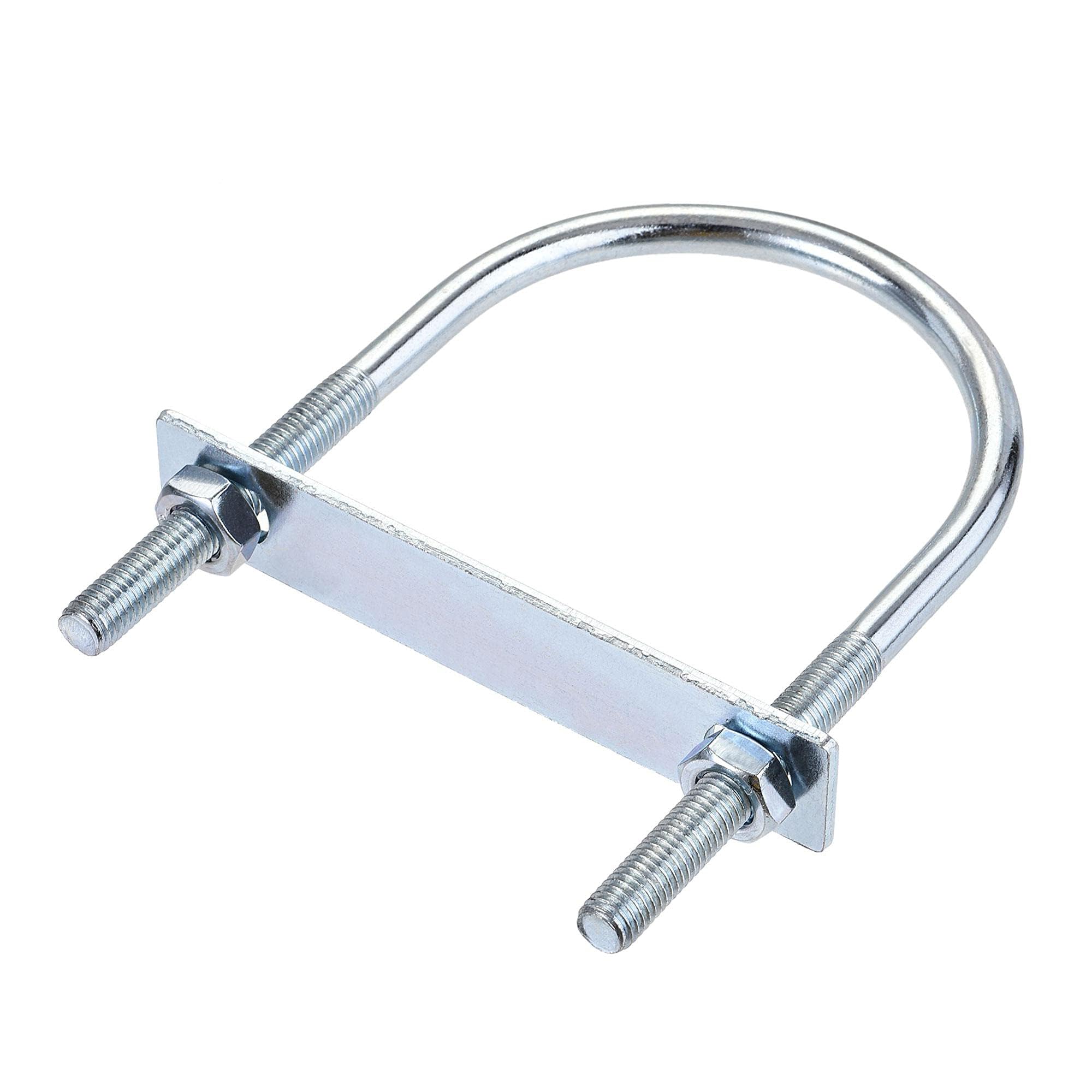 MACHSWON Round U-Bolt,1 Set Zinc Plated Alloy Steel M10 U Bolts 90mm(3.54") Inner Width 150mm Length with Nuts and Frame Plate for Automobiles Boat Trailer