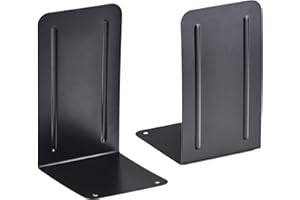 Acrimet Steel Metal Bookends for Shelves, Heavy Duty, for Large Books, 6 7/8" Tall X 4" Wide X 4 1/2" Deep, Black Colored, 1 Pair