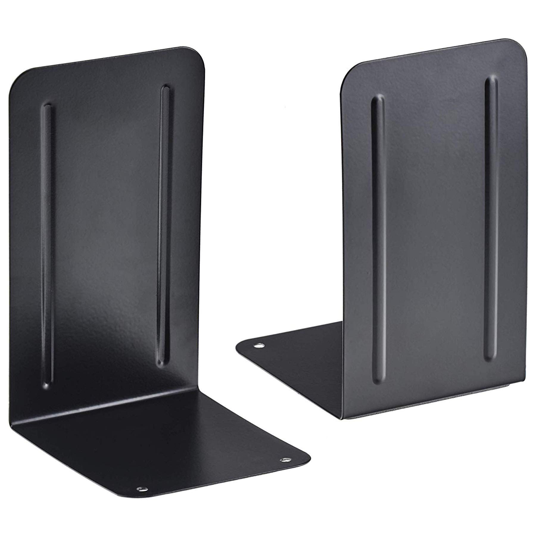Acrimet Metal Bookends, Non-Skid Book Stand for Shelves, Heavy Duty Book Stopper, 17,5 cm H x 10 cm W x 11,5 cm D, Black, 1 Pair