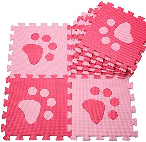 10PCS Soft Kid's EVA Foam Puzzle Play Mat / Red and Pink Footprint Interlocking Tiles Floor Mat with Number 30cmX30cm12"X12" 3/8"Thick