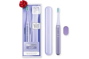 Aquasonic Icon ADA-Accepted Rechargeable Toothbrush | Magnetic Holder & Slim Travel Case | 2 Brushing Modes & Smart Timers | Gentle Micro-Vibrations (Lilac)