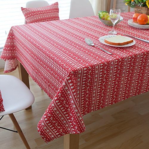 Deer and Tree Pattern Decorative Tablecloth, Zeafeel Red Rectangle Tablecloth Dinner Picnic Table Cloth Home Table Top Cover (55" W x 72" L)