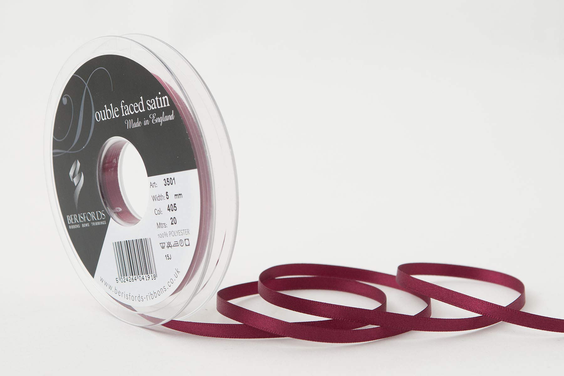 Berisfords Double FACE Poly Satin Ribbon, Burgundy, 5 mm