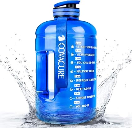 Covacure Large Sports Water Bottle 2 2 L 3 78 L Bpa Free Leak Proof For Fitness Gym Home Office Outdoor Blue And Transparent Amazon De Sport Freizeit