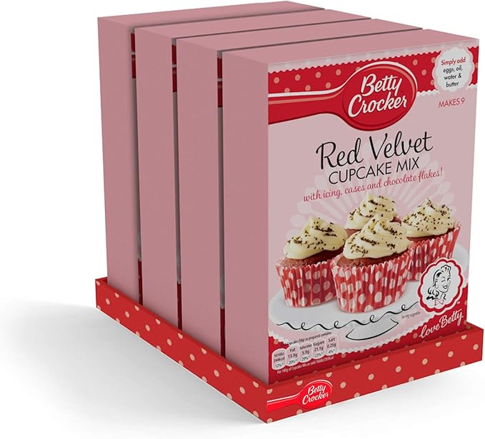 Betty Crocker Red Velvet Chocolate Cupcake Mix Kit 277g (Pack of 4