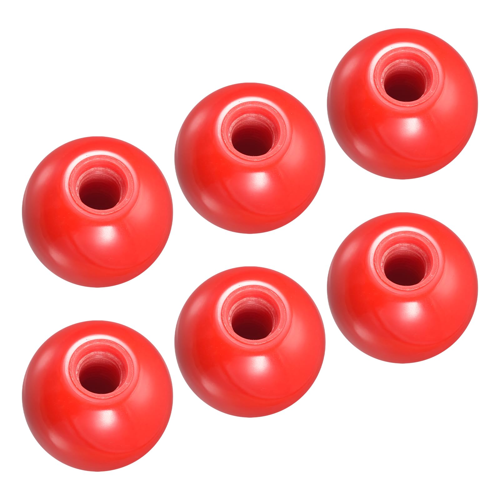 METALLIXITY Threaded Ball Knobs (40mm/1.57") 6Pcs, Plastic Round Operation Ball Handles with M12 Female Thread - for Machine Handle Tool Replacement, Red